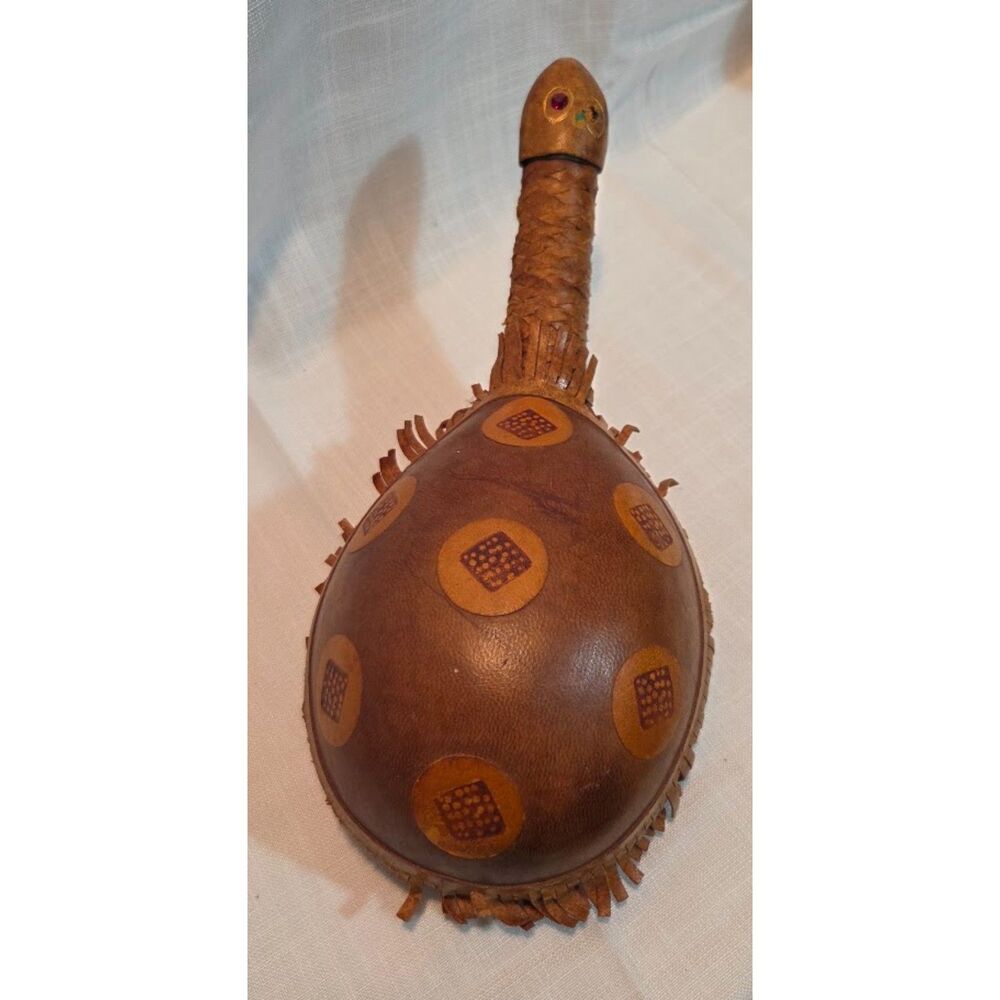 Vintage Leather Turtle Liquor Bottle Decanter Folk Art Italy Mid Century